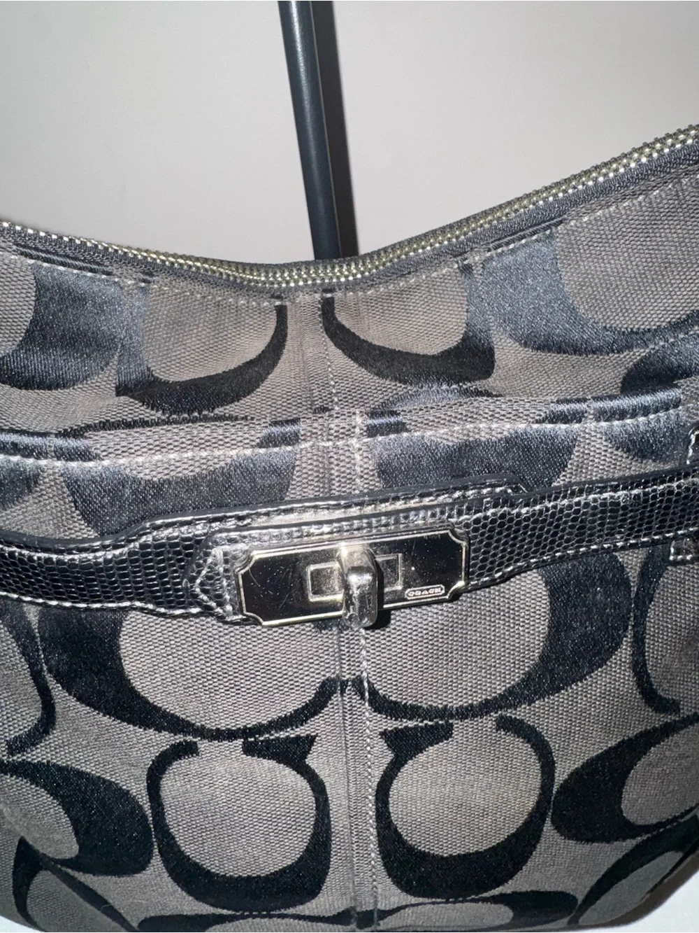 Coach Black and Charcoal Signature Canvas Shoulder Bag